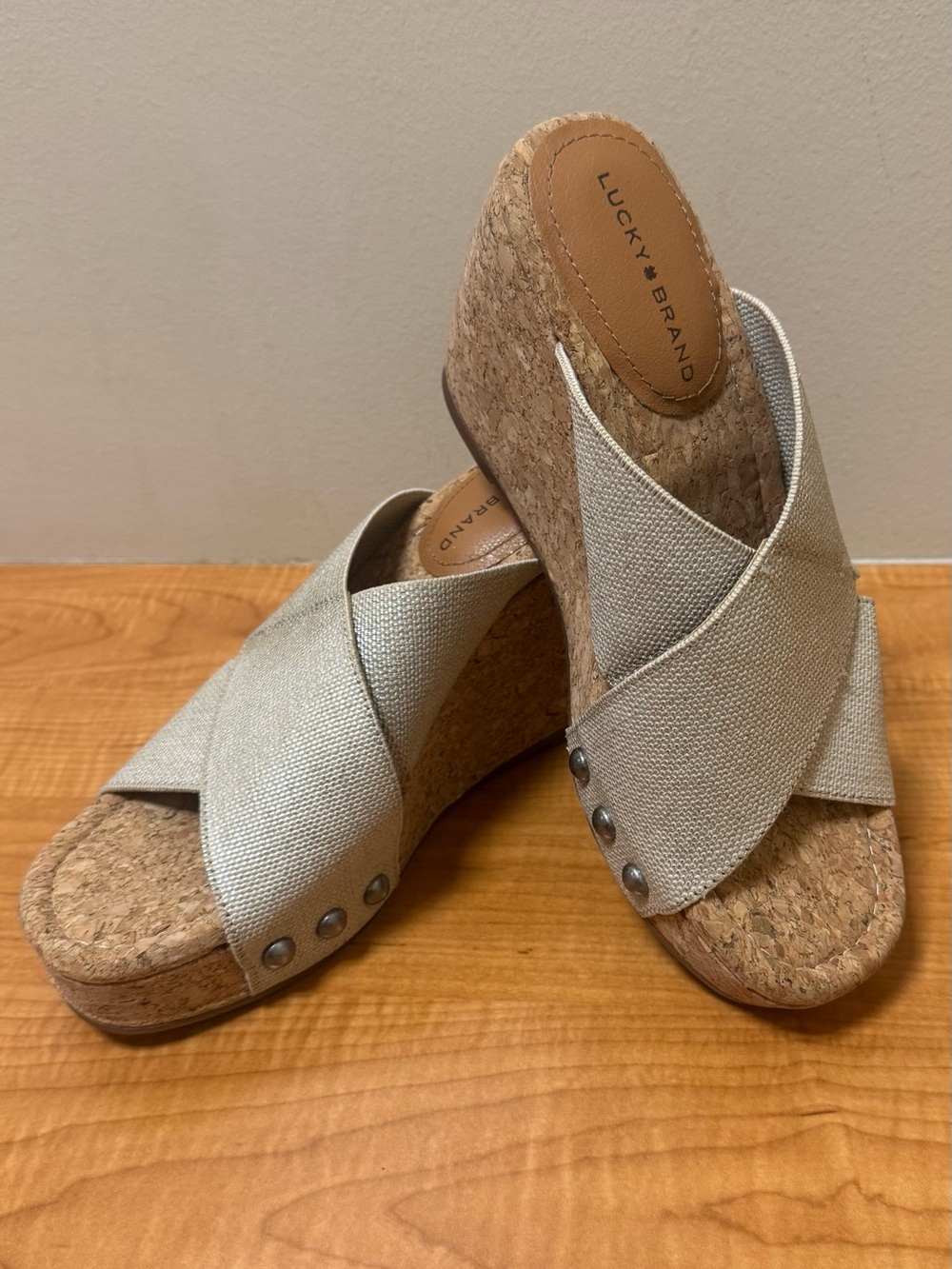 Lucky Brand Natural Canvas Cork Wedge Sandals